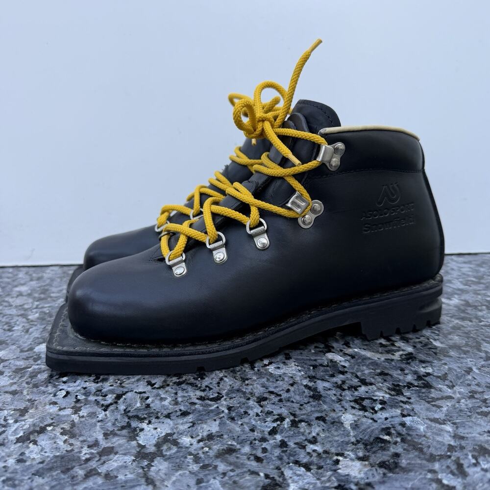 ASOLO Sport Snowfield 3 Pin Black Telemark Ski Leather Italy Vibram Boots Wo’s 8